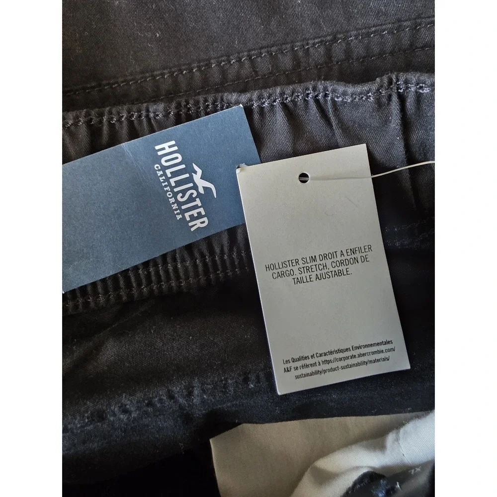 NWT Hollister Cargo Pants Men XL Black Solid Cotton Casual Streetwear Trousers